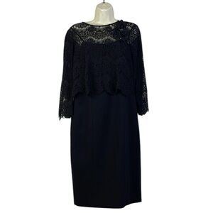 Rickie Freeman Teri John Black Lace Overlay Dress Size 4 EUC